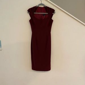 Aqua dress, burgundy, crepe, midi dress, size 4